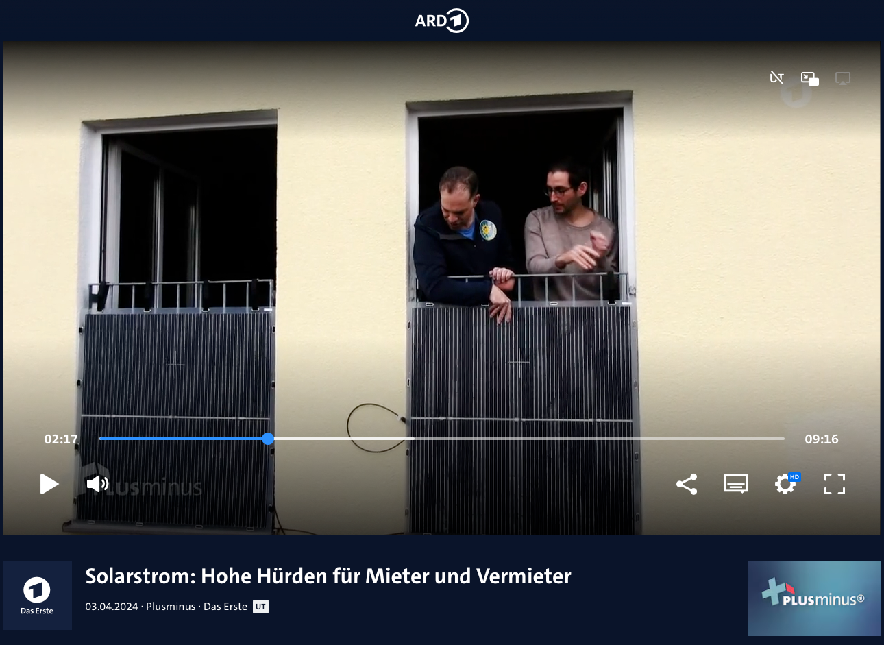 PluginEnergy Balkonkraftwerke im ARD Spotlight: Hürden für urbane erneuerbare Energie