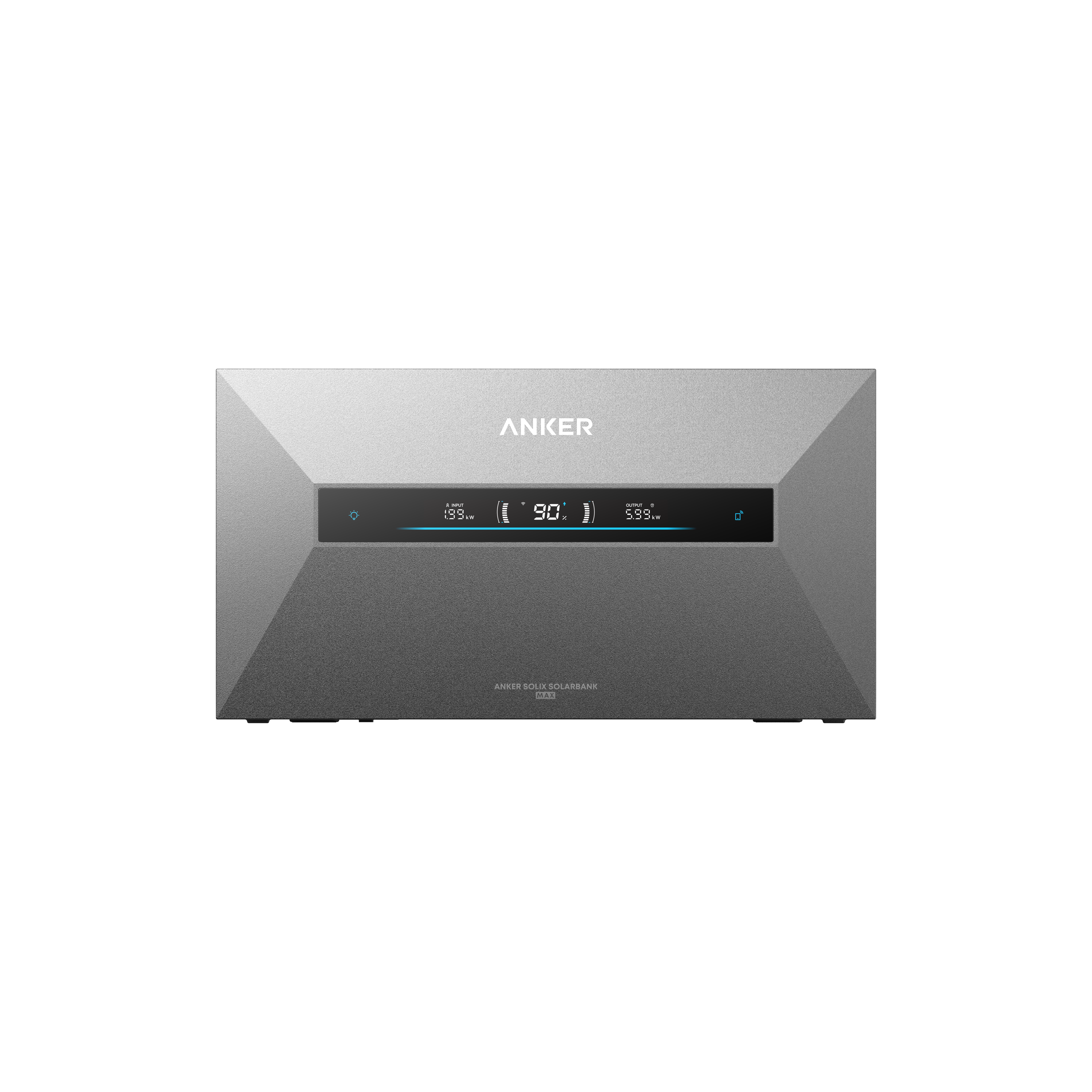 Anker SOLIX Solarbank Max AE111 – gerade Frontansicht mit Statusdisplay