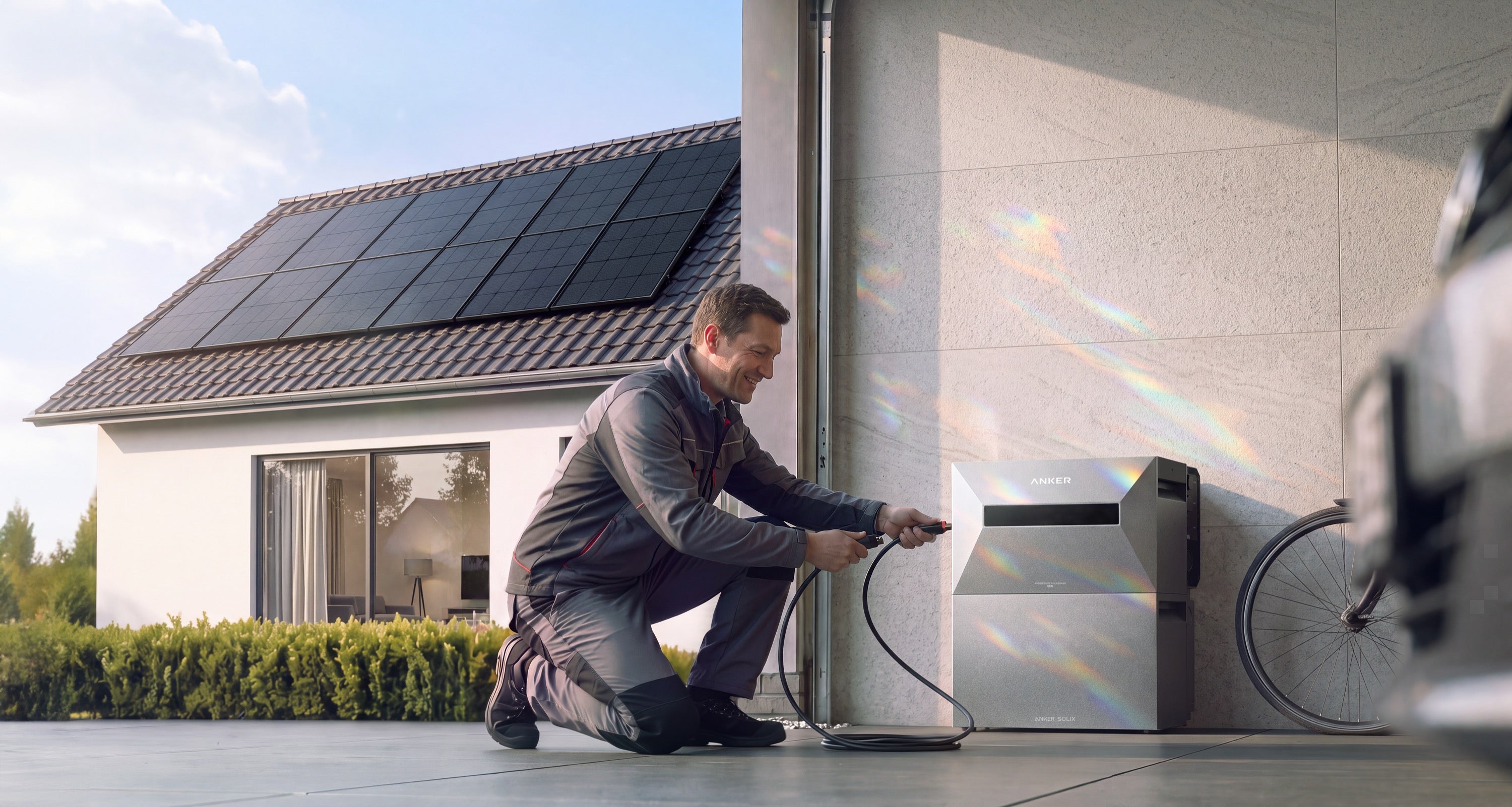 Anker SOLIX Solarbank Max mit Erweiterungsbatterie an einer Photovoltaikanlage