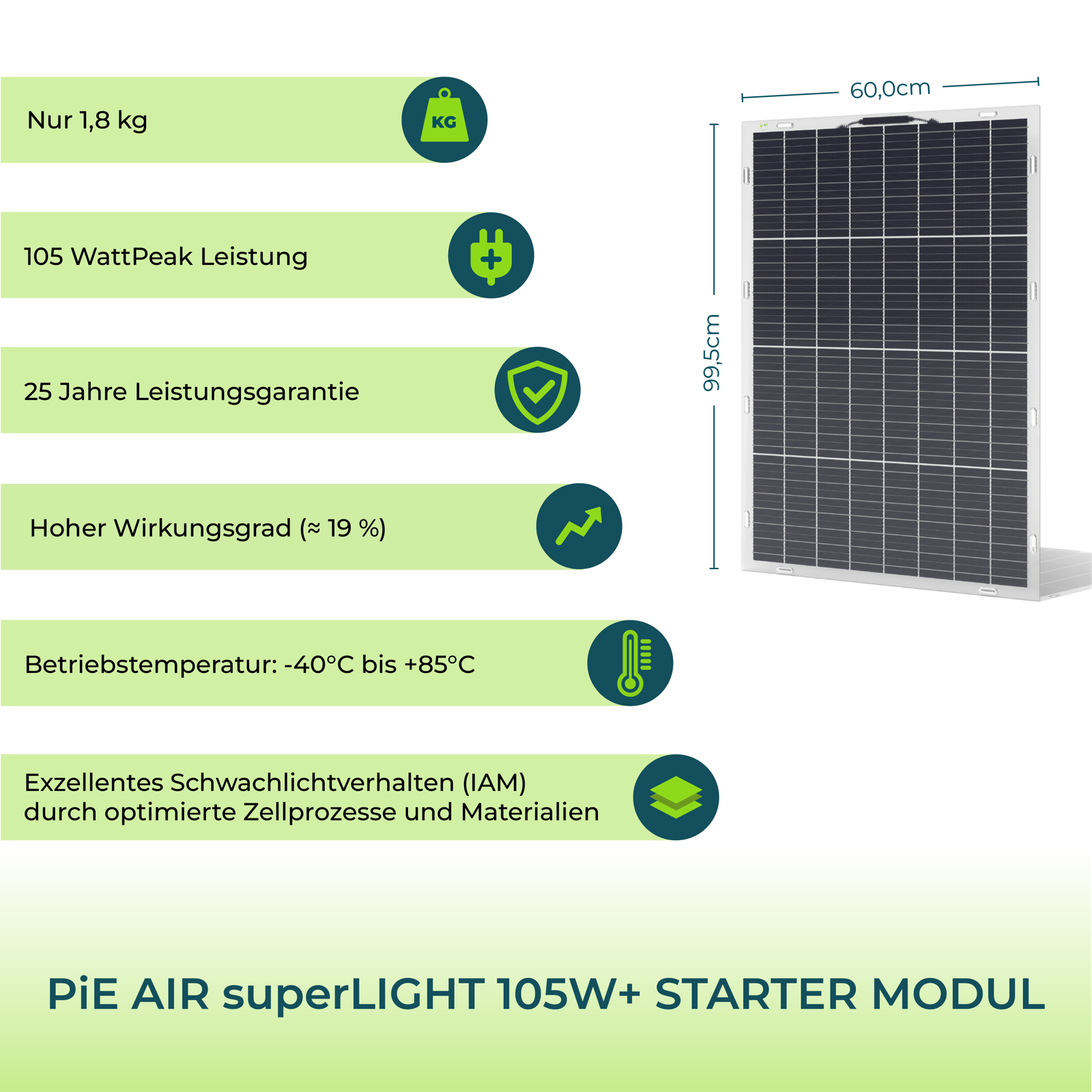 PiE AIR superLIGHT 105 Watt STARTER SOLARMODUL (Bi-Facial)