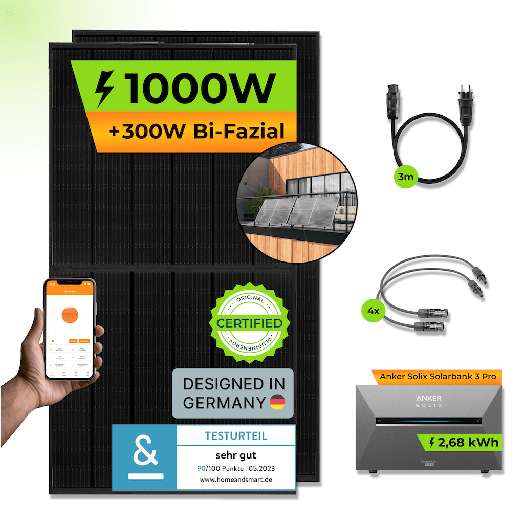 ANKER Solarbank 3 E2700 Pro + PiE POWER 1000W BALKONKRAFTWERK - PluginEnergy