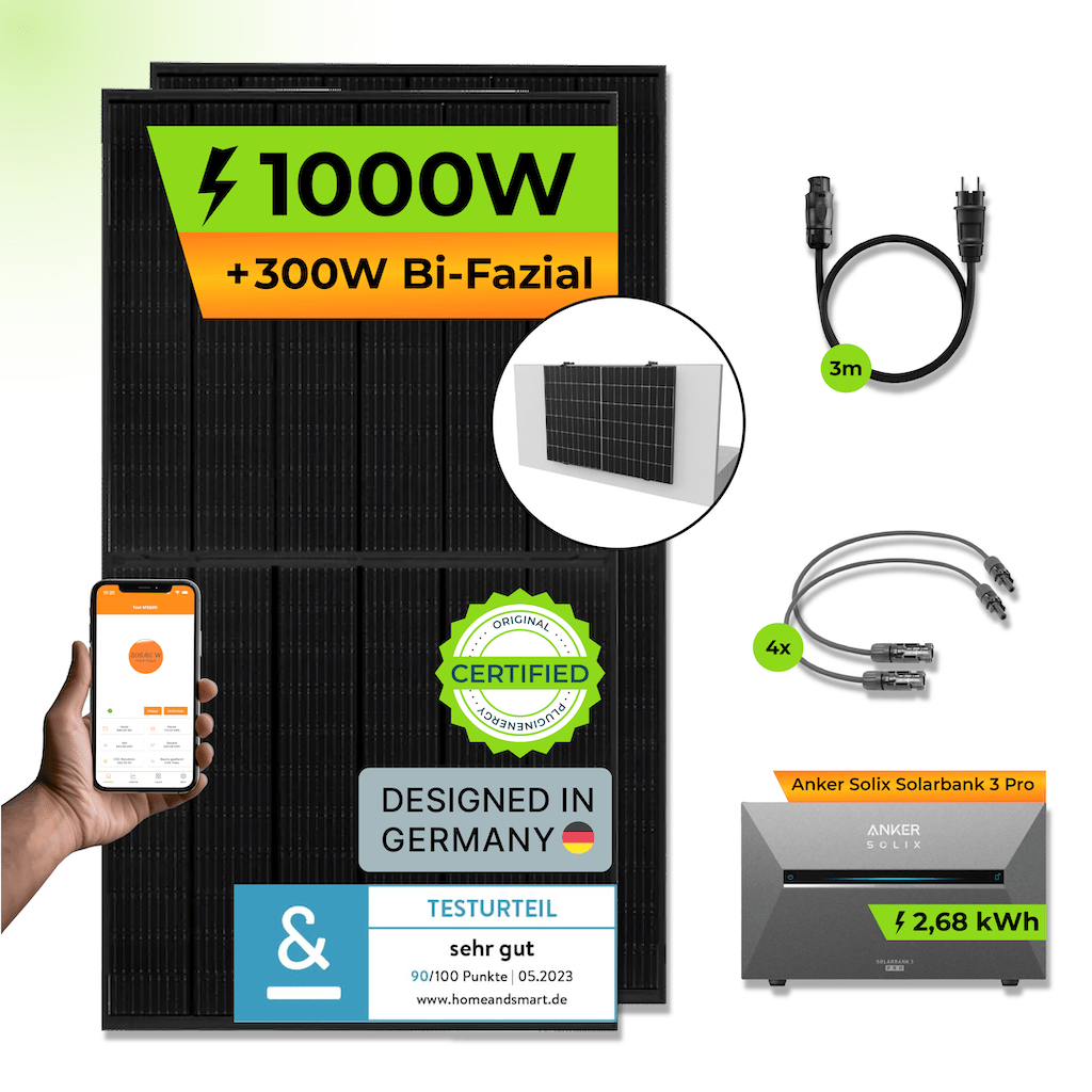 ANKER Solarbank 3 E2700 Pro + PiE POWER 1000W BALKONKRAFTWERK - PluginEnergy