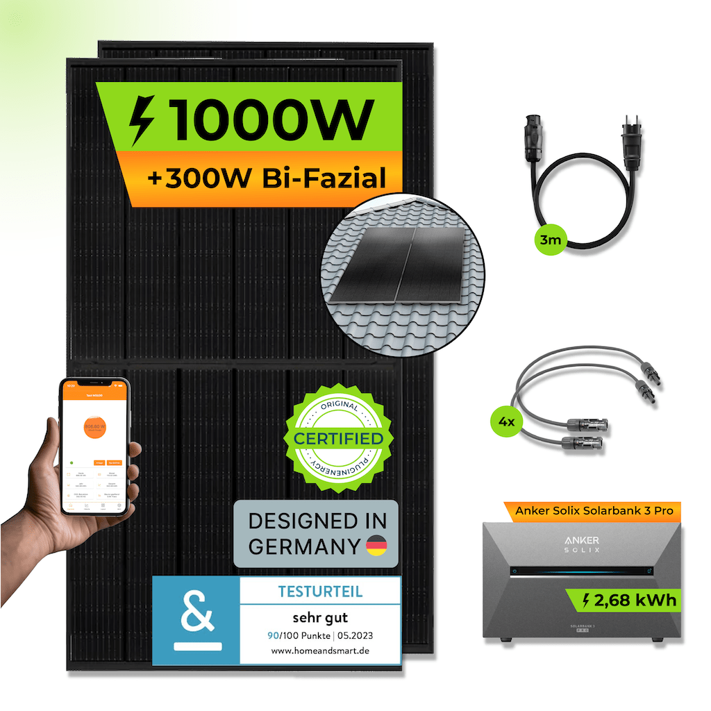 ANKER Solarbank 3 E2700 Pro + PiE POWER 1000W BALKONKRAFTWERK - PluginEnergy