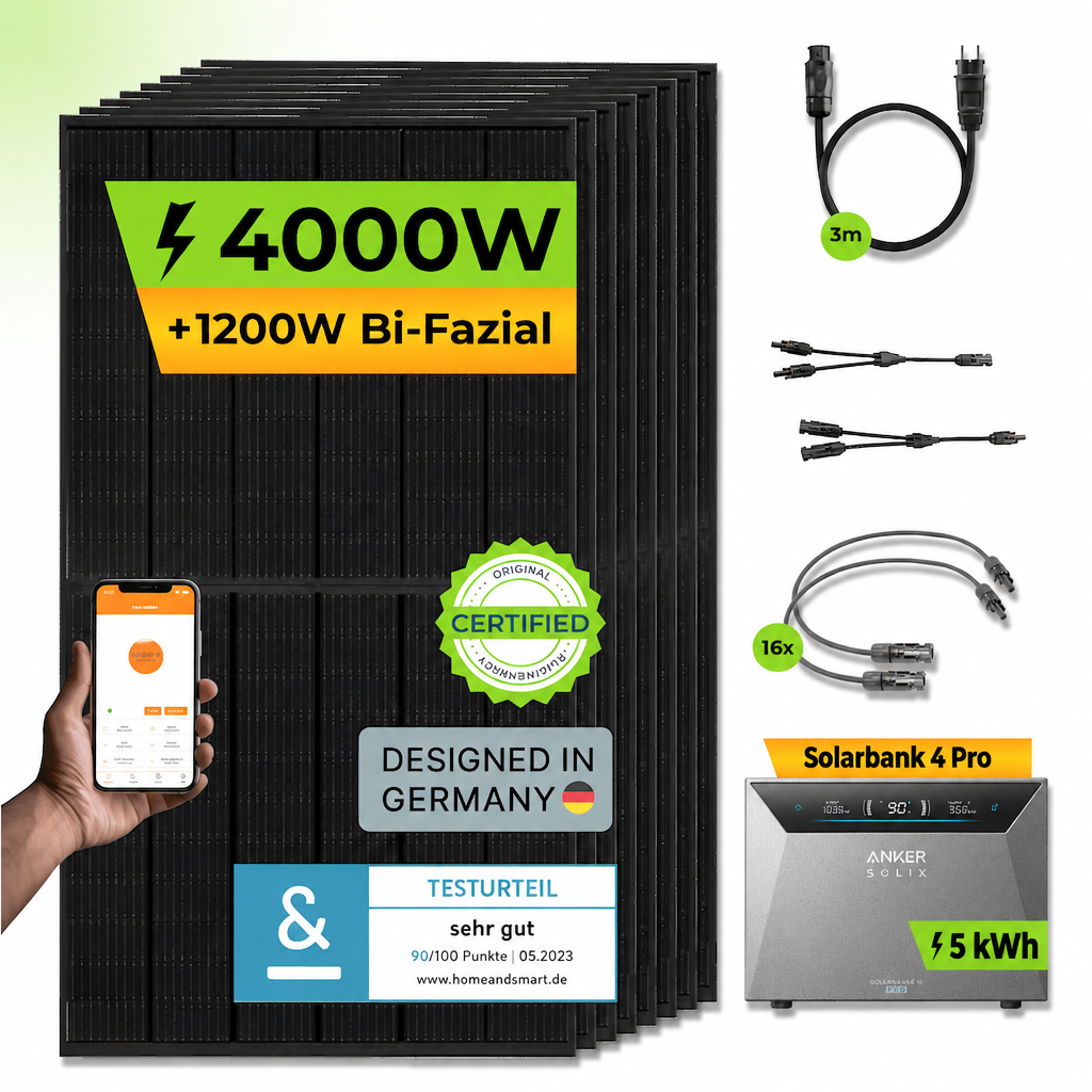 Anker SOLIX Solarbank 4 Pro mit 5 kWh und PiE POWER 4000W Komplettset