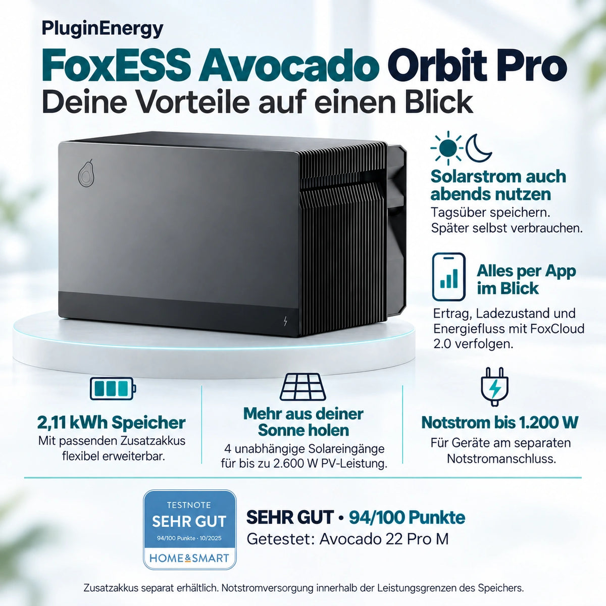 FoxESS Avocado 22 Orbit PRO Speicher für Balkonkraftwerk 2110Wh