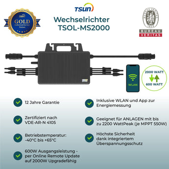 TSUN Wechselrichter TSOL - MS2000 + WIFI (gedrosselt auf 600W/800W) - PluginEnergy