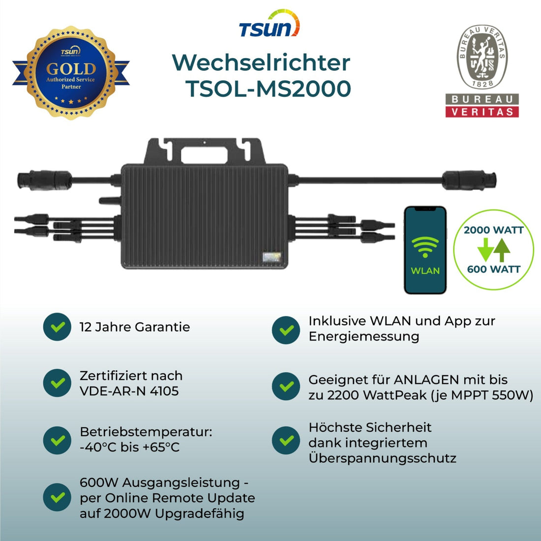 TSUN Wechselrichter TSOL - MS2000 + WIFI (gedrosselt auf 600W/800W) - PluginEnergy