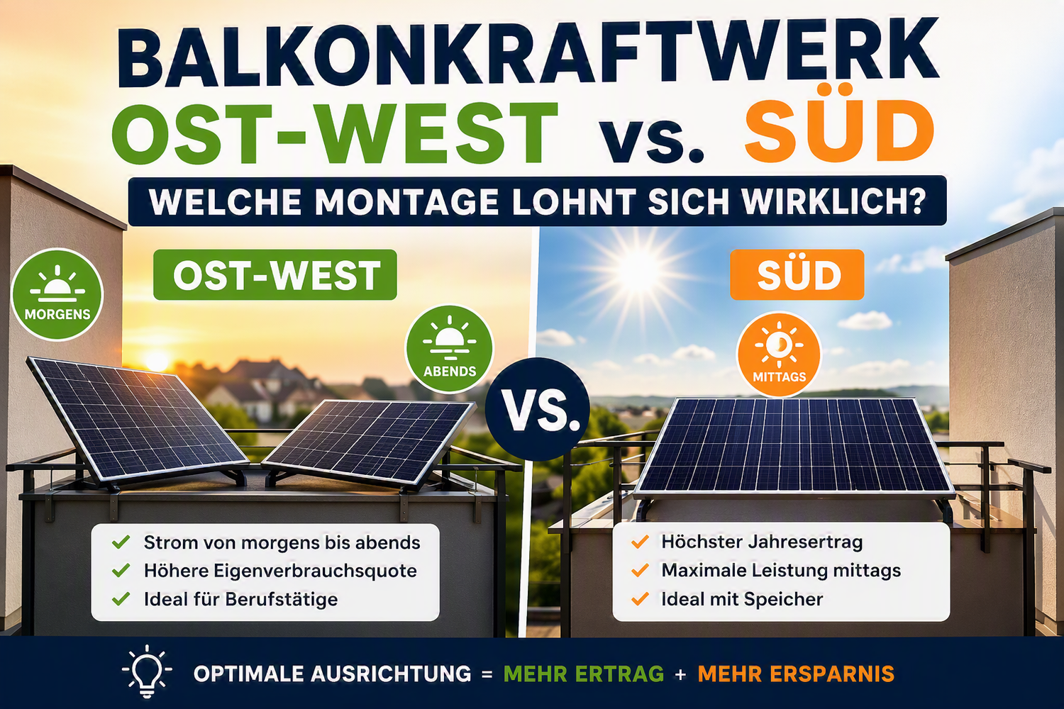Balkonkraftwerk Ost-West-Ausrichtung vs. Süd: Welche Montage lohnt sich wirklich?