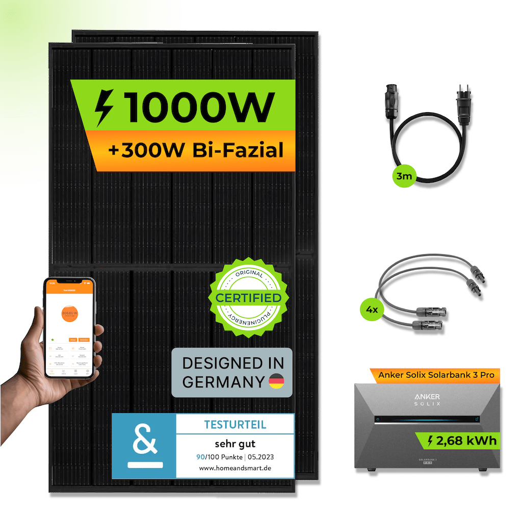 ANKER Solarbank 3 E2700 Pro + PiE POWER 1000W BALKONKRAFTWERK - PluginEnergy