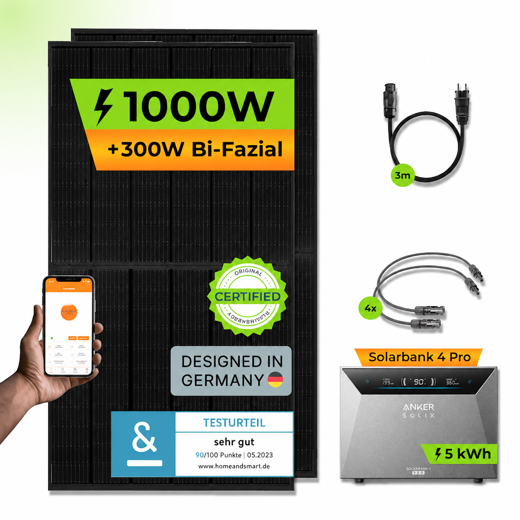 Anker SOLIX Solarbank 4 Pro mit 5 kWh und PiE POWER 1000W Komplettset