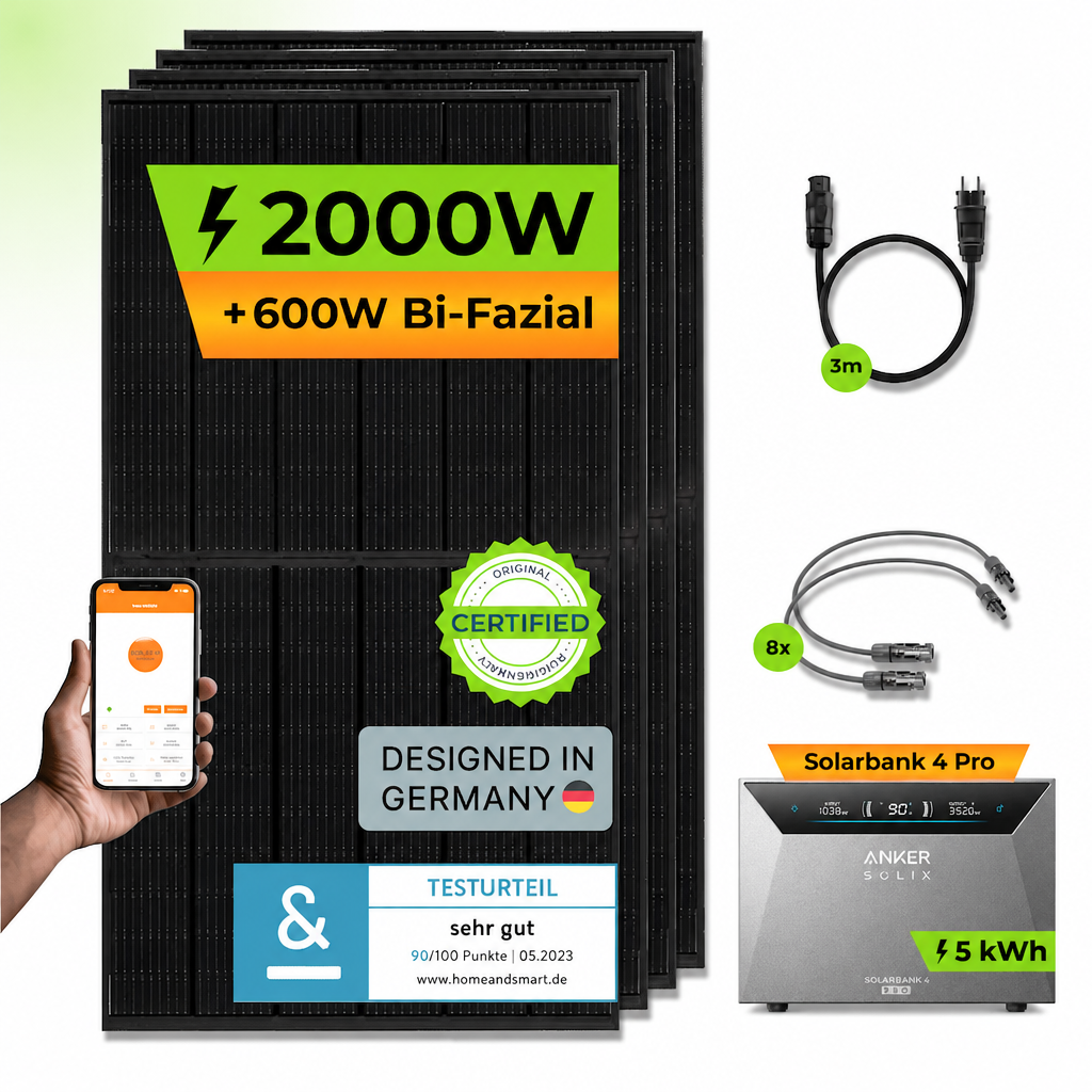 Anker SOLIX Solarbank 4 Pro mit 5 kWh und PiE POWER 2000W Komplettset