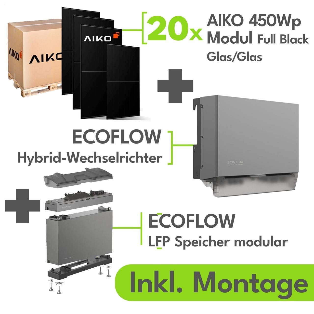 PiE Solaranlage L Komplettset 9,0 kWp + 10,2 kWh Speicher - PluginEnergy