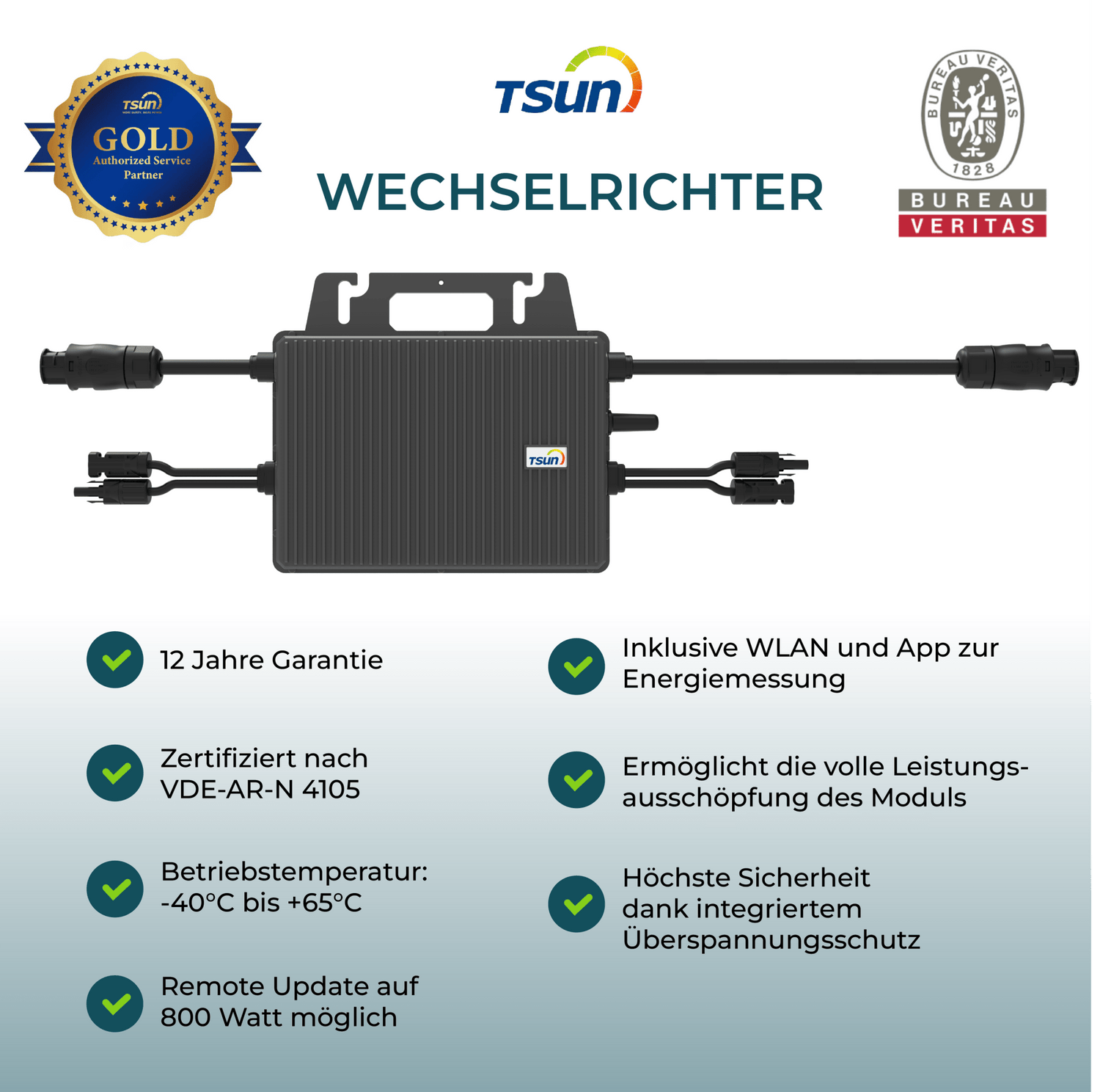 TSUN Wechselrichter 600 Watt TSOL - MS600 - D + WIFI + Upgrade - PluginEnergy